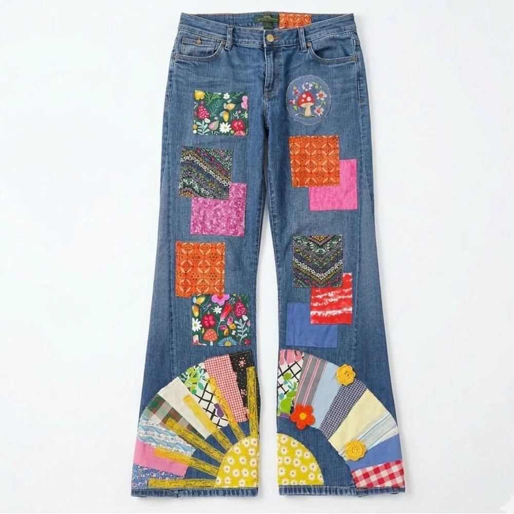 NWOT Lauren Ralph Lauren Colorful Patchwork Flare Jeans - Picture 1 of 8
